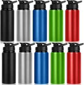 10 Pack Water Bottles Bulk, 20oz Sports Aluminum Water Bottle with Snap Lids Metal Reusable Water Bottles Leak proof Bottle for Travel Camping Gym Hiking Fishing(Mixed Colors)