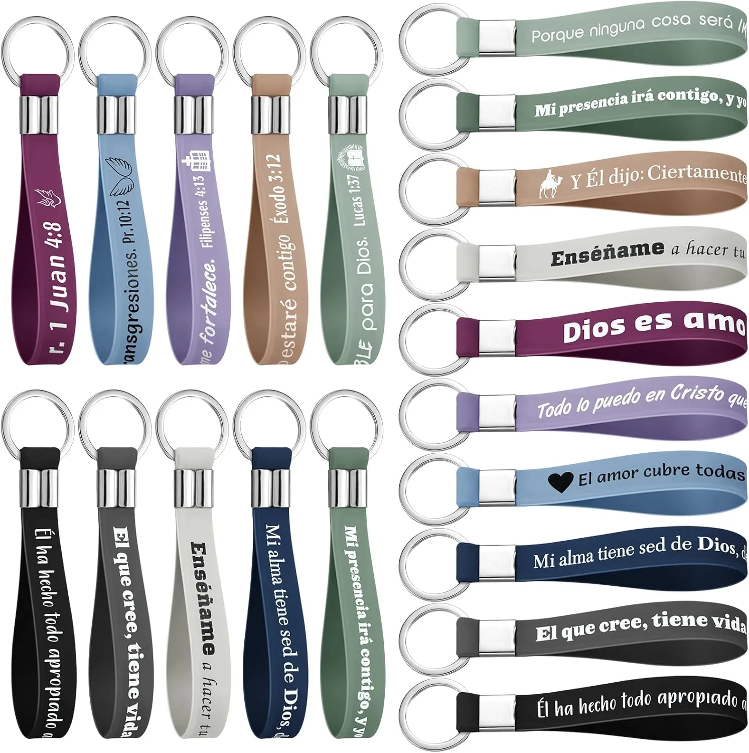 100 Pcs Christian Keychain Bulk Spanish Bible Verse Silicone Inspirational Keychain for Religious Church Gifts Spanish Bible Gifts to Christmas Church Employee Favors
