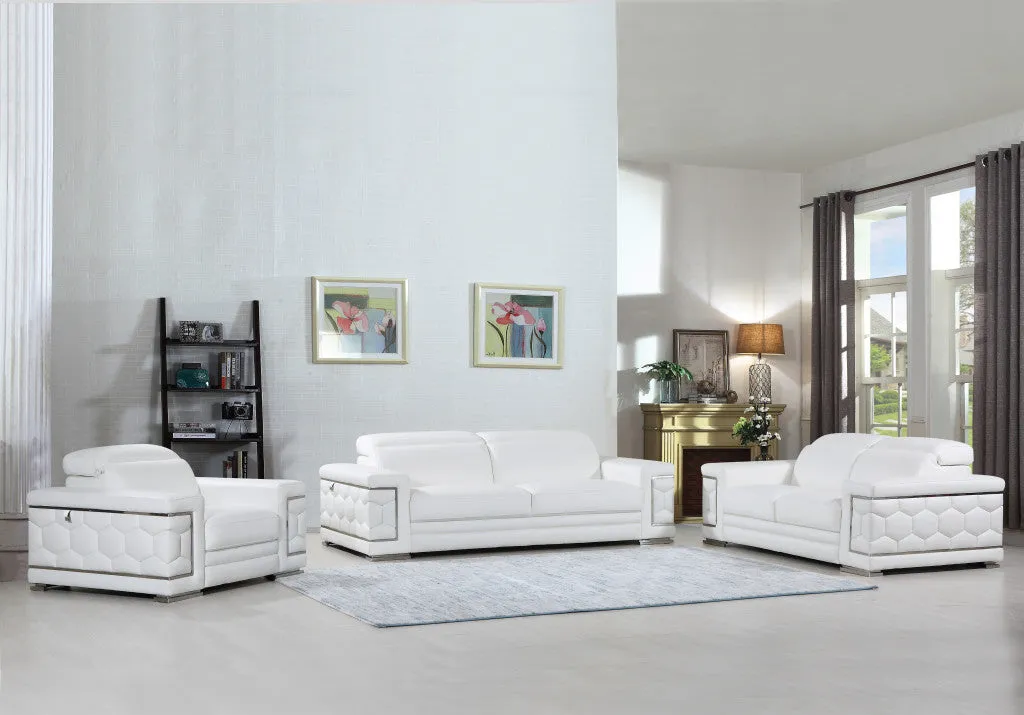 114" Sturdy White Leather Sofa Set By Homeroots