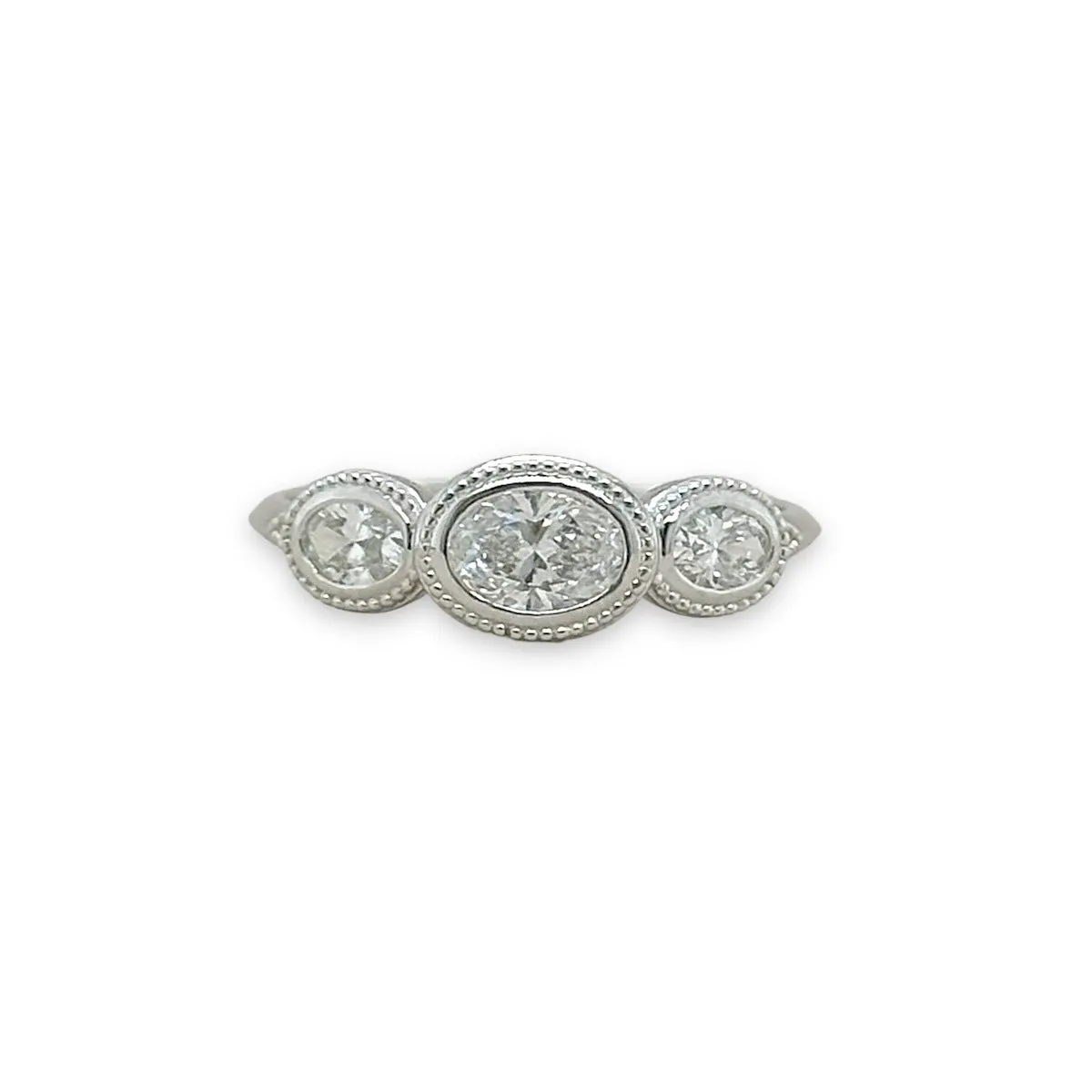 14K W Gold 0.70ctw G/SI1 3 Oval Diamond Ring