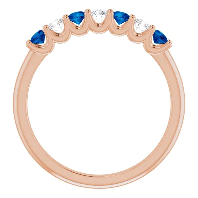 14KT GOLD 0.32 CTW BLUE SAPPHIRE & 0.18 CTW DIAMOND 7 STONE BAND