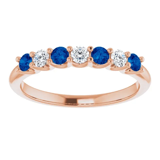 14KT GOLD 0.32 CTW BLUE SAPPHIRE & 0.18 CTW DIAMOND 7 STONE BAND