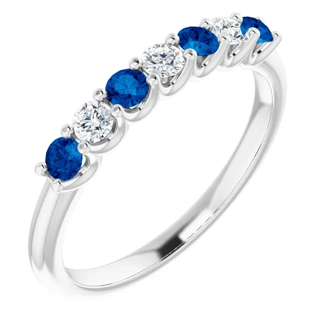 14KT GOLD 0.32 CTW BLUE SAPPHIRE & 0.18 CTW DIAMOND 7 STONE BAND