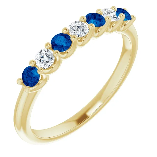 14KT GOLD 0.32 CTW BLUE SAPPHIRE & 0.18 CTW DIAMOND 7 STONE BAND