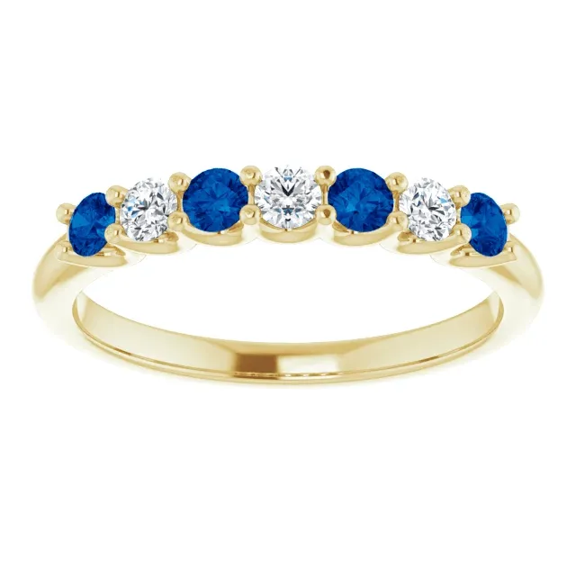 14KT GOLD 0.32 CTW BLUE SAPPHIRE & 0.18 CTW DIAMOND 7 STONE BAND