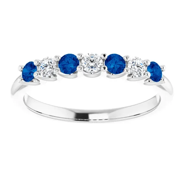 14KT GOLD 0.32 CTW BLUE SAPPHIRE & 0.18 CTW DIAMOND 7 STONE BAND