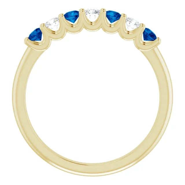 14KT GOLD 0.32 CTW BLUE SAPPHIRE & 0.18 CTW DIAMOND 7 STONE BAND