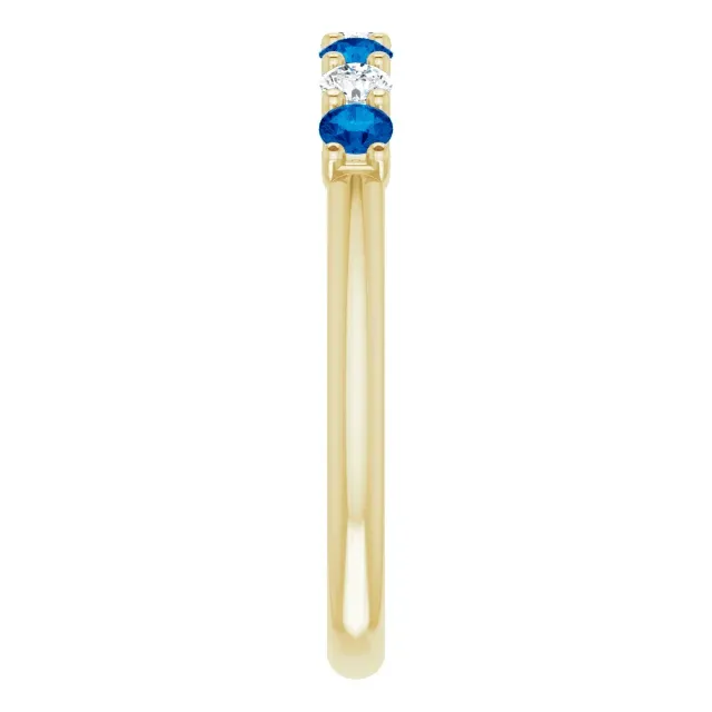 14KT GOLD 0.32 CTW BLUE SAPPHIRE & 0.18 CTW DIAMOND 7 STONE BAND