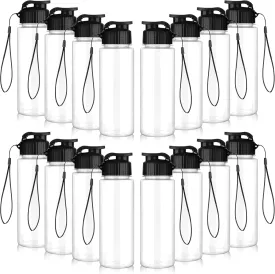 16 Pack Bulk Water Bottles-17oz Plastic Sports Water Bottles for Kids and Adults Leak Proof, Reusable for Gym Travel School Office, Black