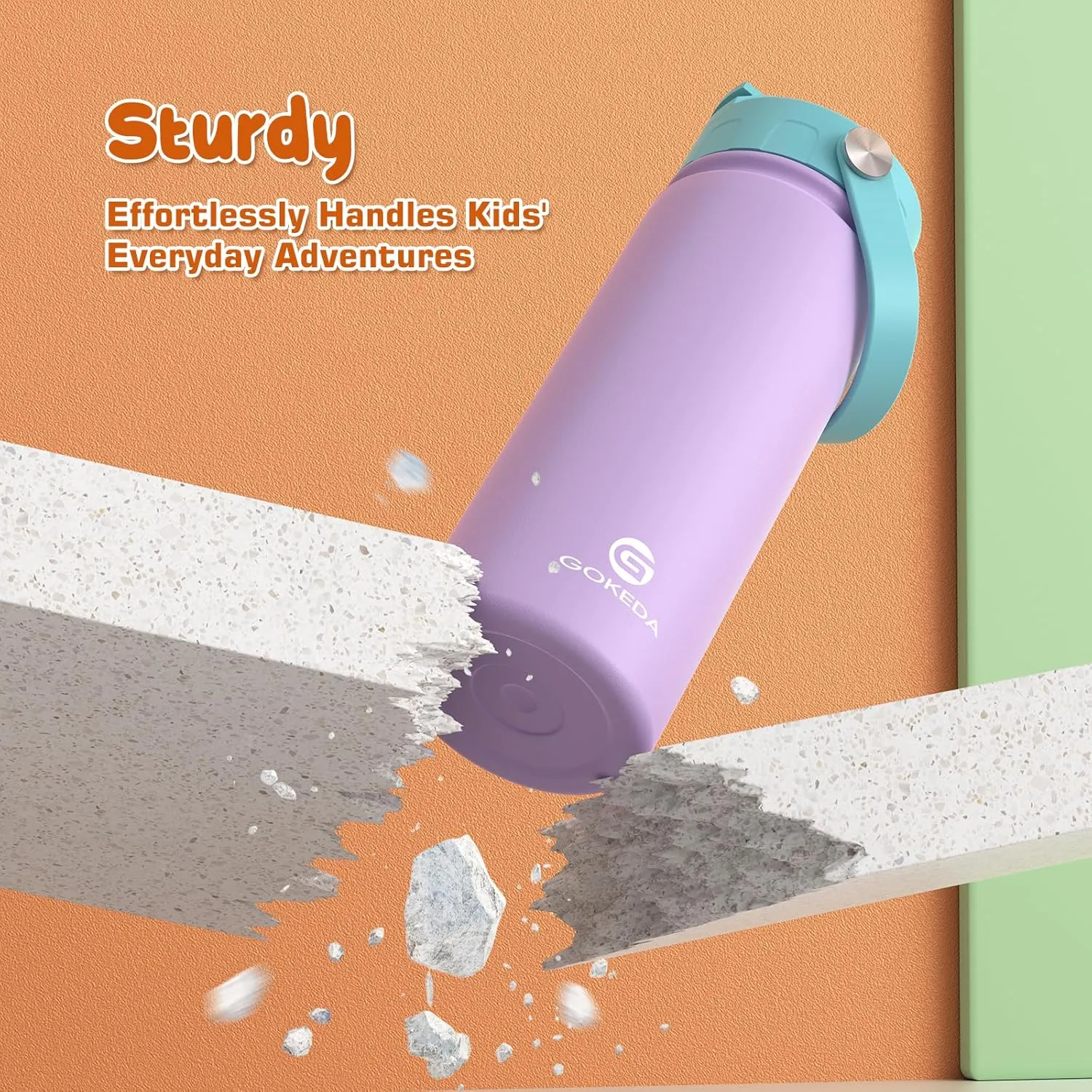 18oz Kids Water Bottle, 2 Pack Insulated Bottles with Stickers, 18/8 Stainless Steel Vacuum Leak Proof Straw Cup for School, Gifts for Girls(Pink, Purple)
