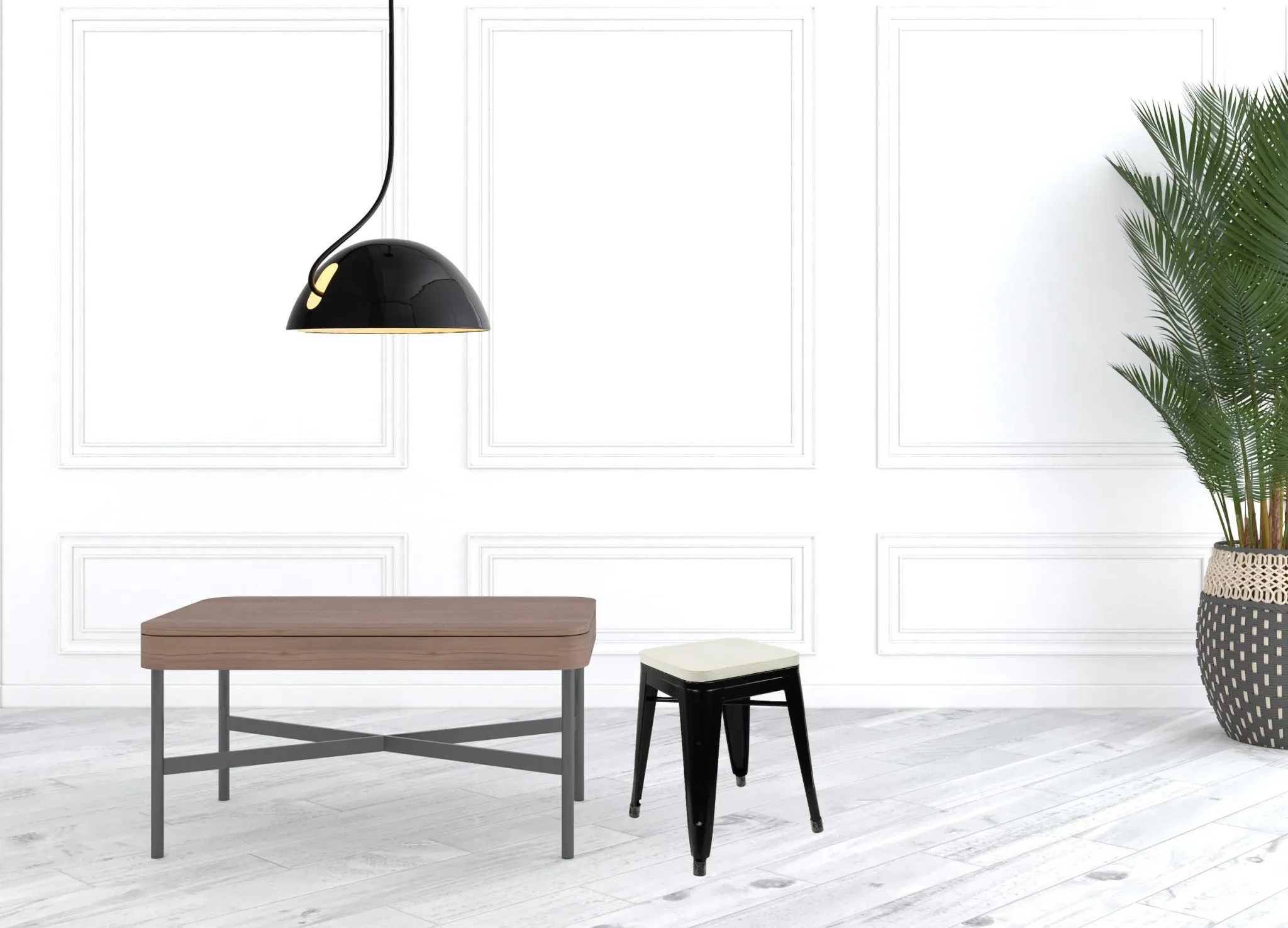 18" Black and White Backless Chair By Homeroots