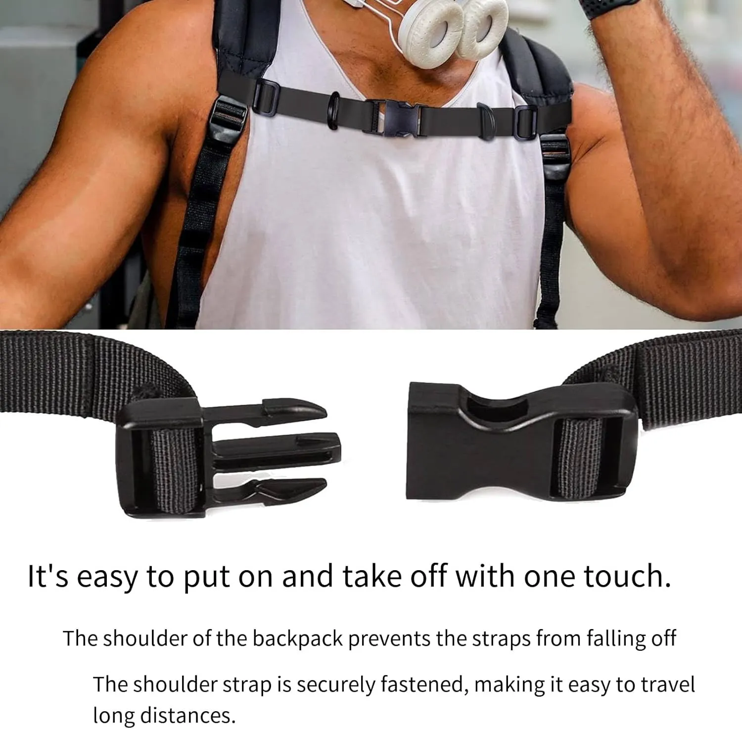 2 Pack Backpack Chest Straps Heavy Duty Adjustable Backpack Sternum Strap Easy to Install Prevents Slipping Size Fits All