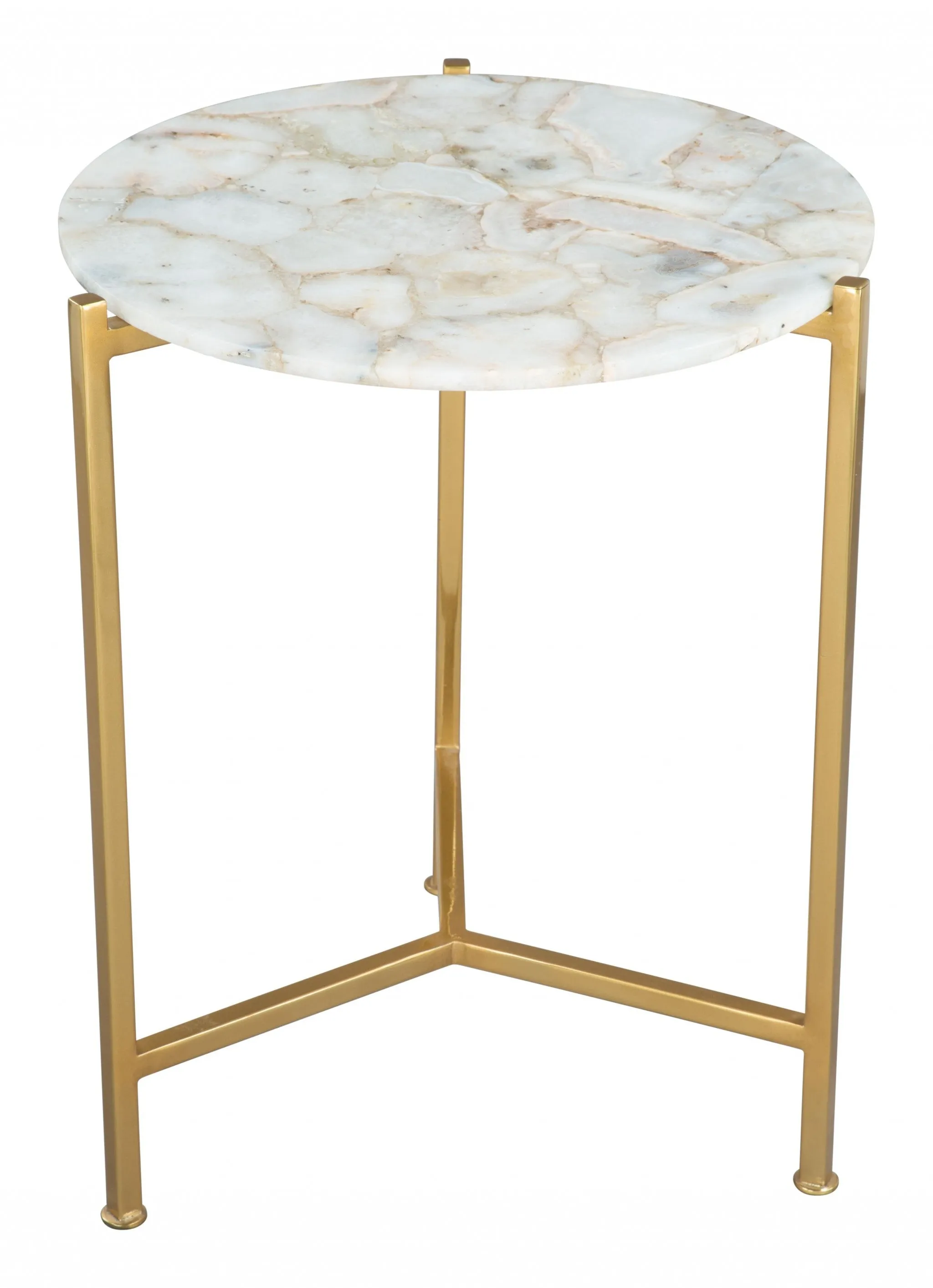 20" Gold And White Genuine Marble Look Round End Table By Homeroots