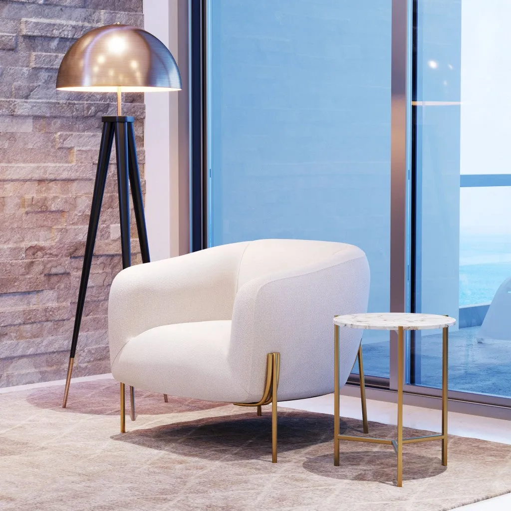 20" Gold And White Genuine Marble Look Round End Table By Homeroots