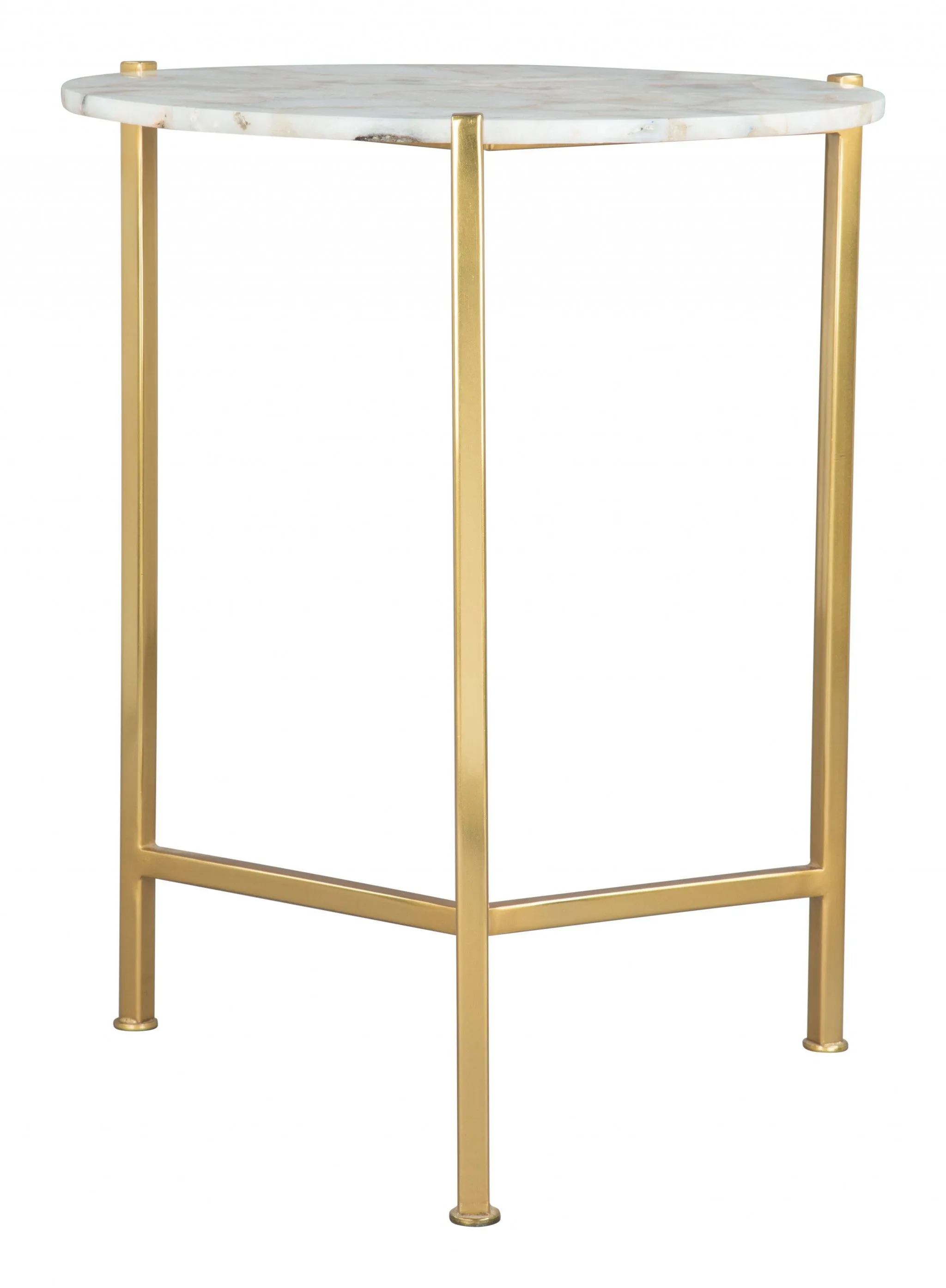 20" Gold And White Genuine Marble Look Round End Table By Homeroots