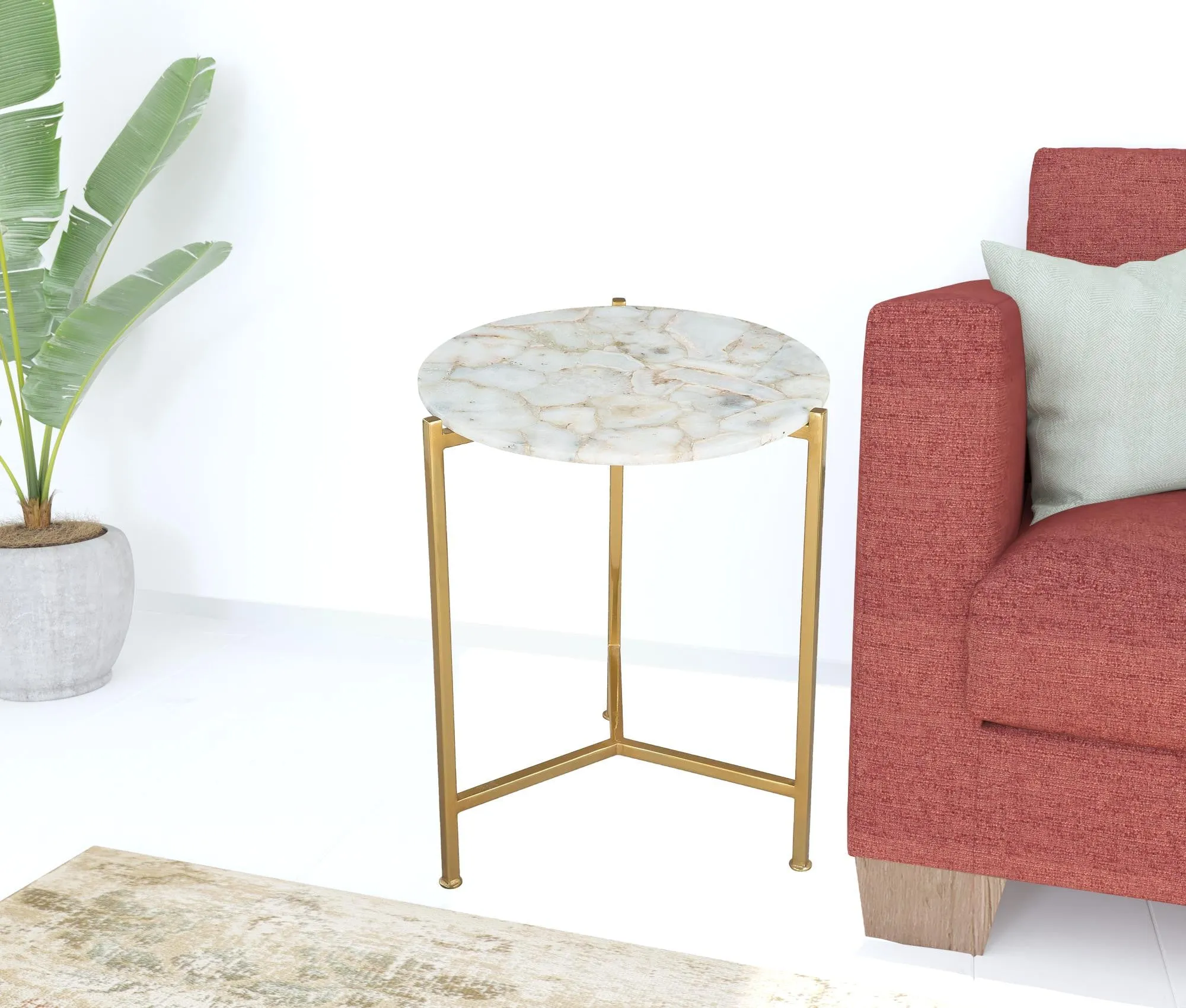 20" Gold And White Genuine Marble Look Round End Table By Homeroots