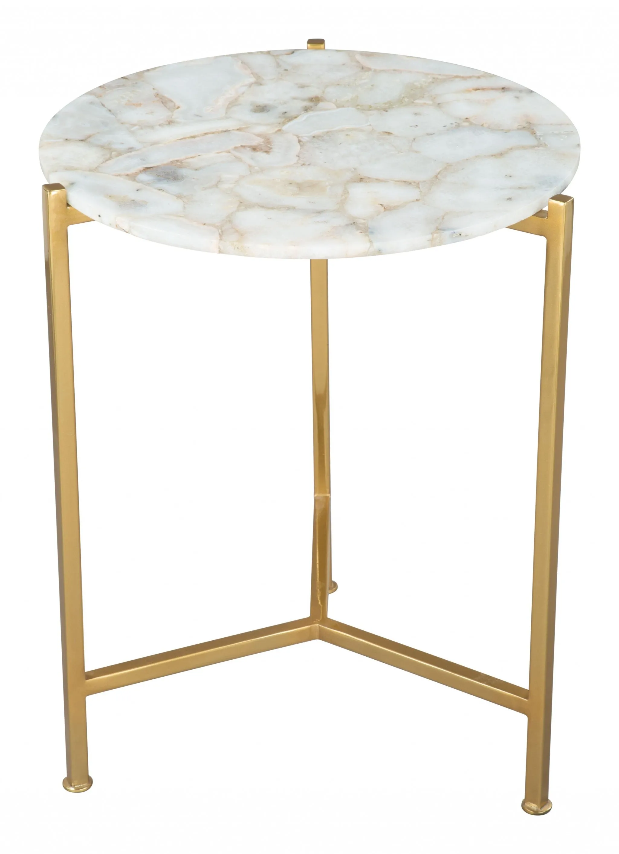 20" Gold And White Genuine Marble Look Round End Table By Homeroots