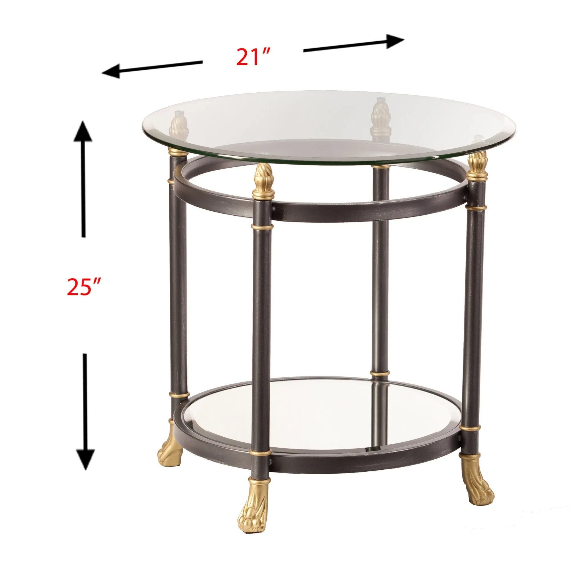 21" Gray Glass And Iron Round Mirrored End Table By Homeroots