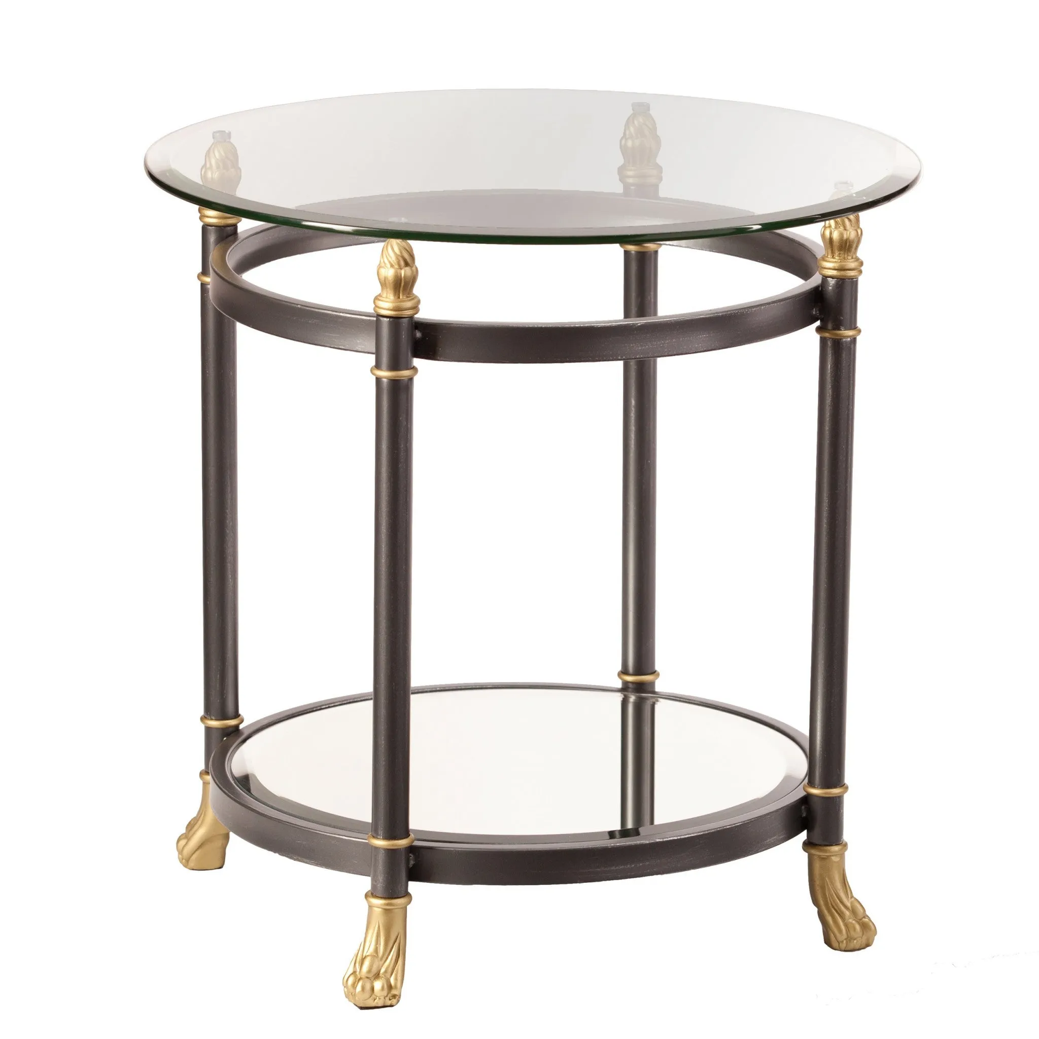 21" Gray Glass And Iron Round Mirrored End Table By Homeroots