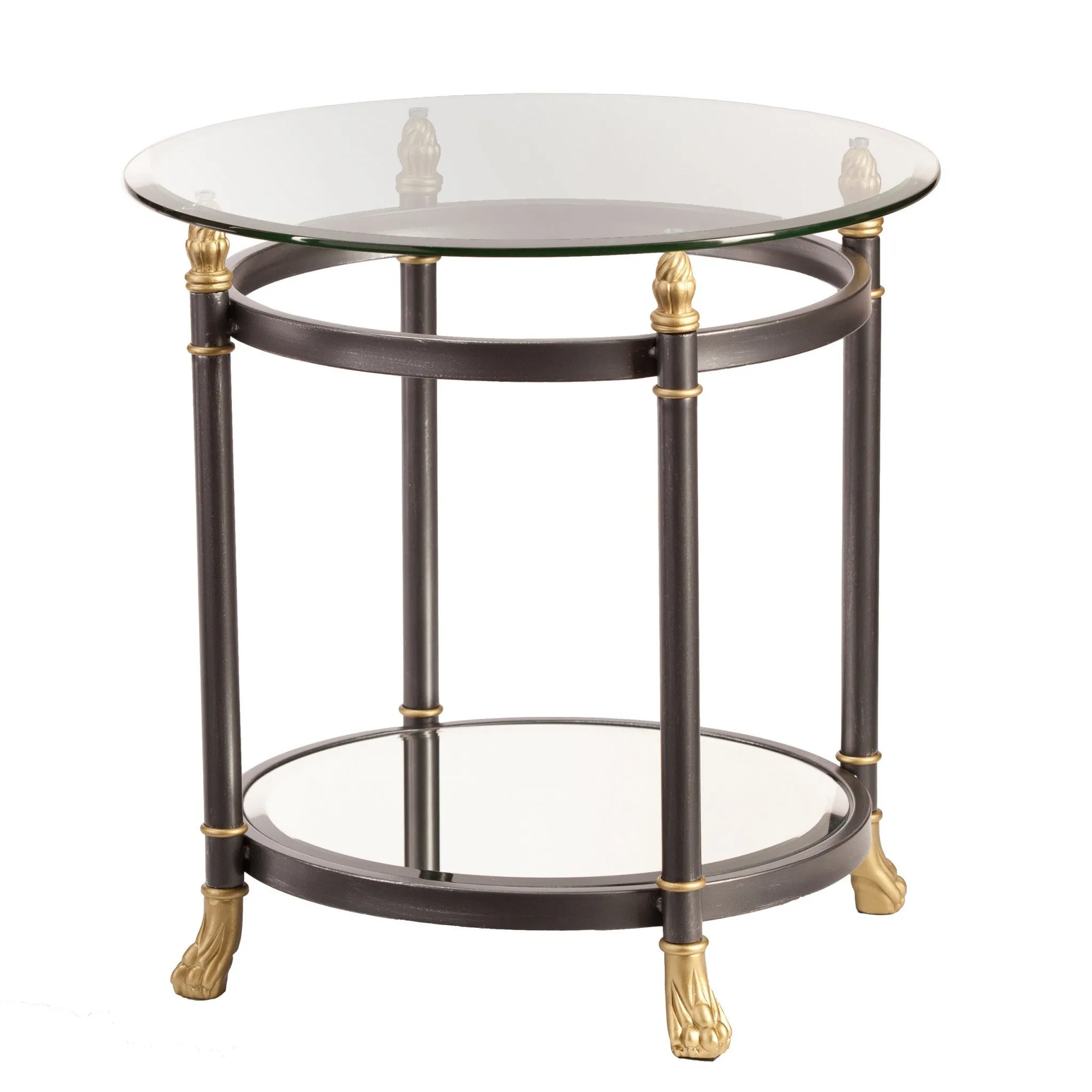 21" Gray Glass And Iron Round Mirrored End Table By Homeroots