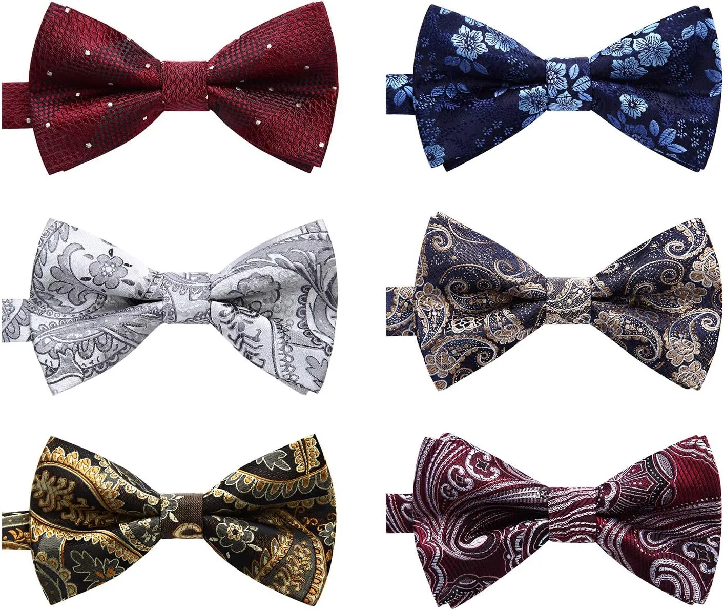 3/6 Pack Bow Tie Paisley Plaid Dot Pre-Tie Bow Tie Classic Formal Bow Ties for Men Adjustable Bowtie Tuxedo Wedding