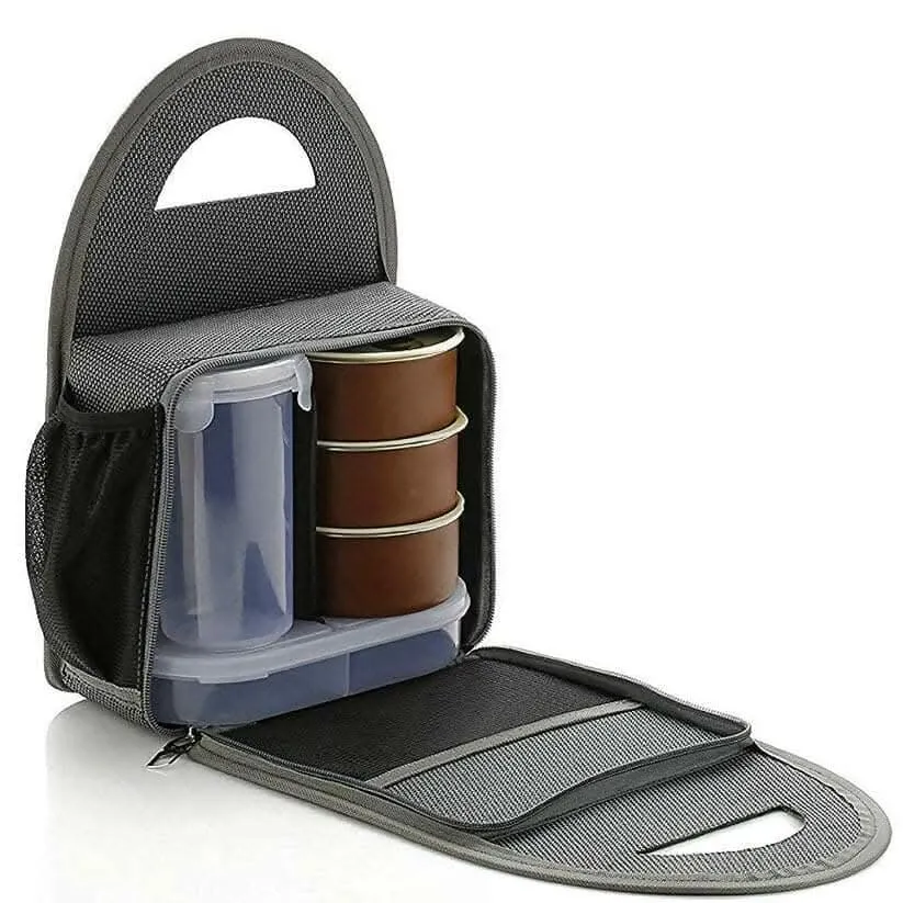 4-Piece Stainless Steel Lunch Box Set with Airtight Lid (Black)