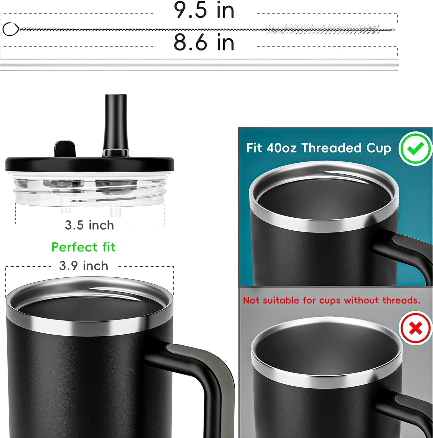 40 OZ Tumbler Lid for Stanley Quencher Protour Tumbler, 2 Pack Flip Straw Spill Proof Lid Replacement Straw Cover for 40oz Stanley Cup Accessories, Dual nozzle And Dishwasher Safe, High-End Anti-Fall