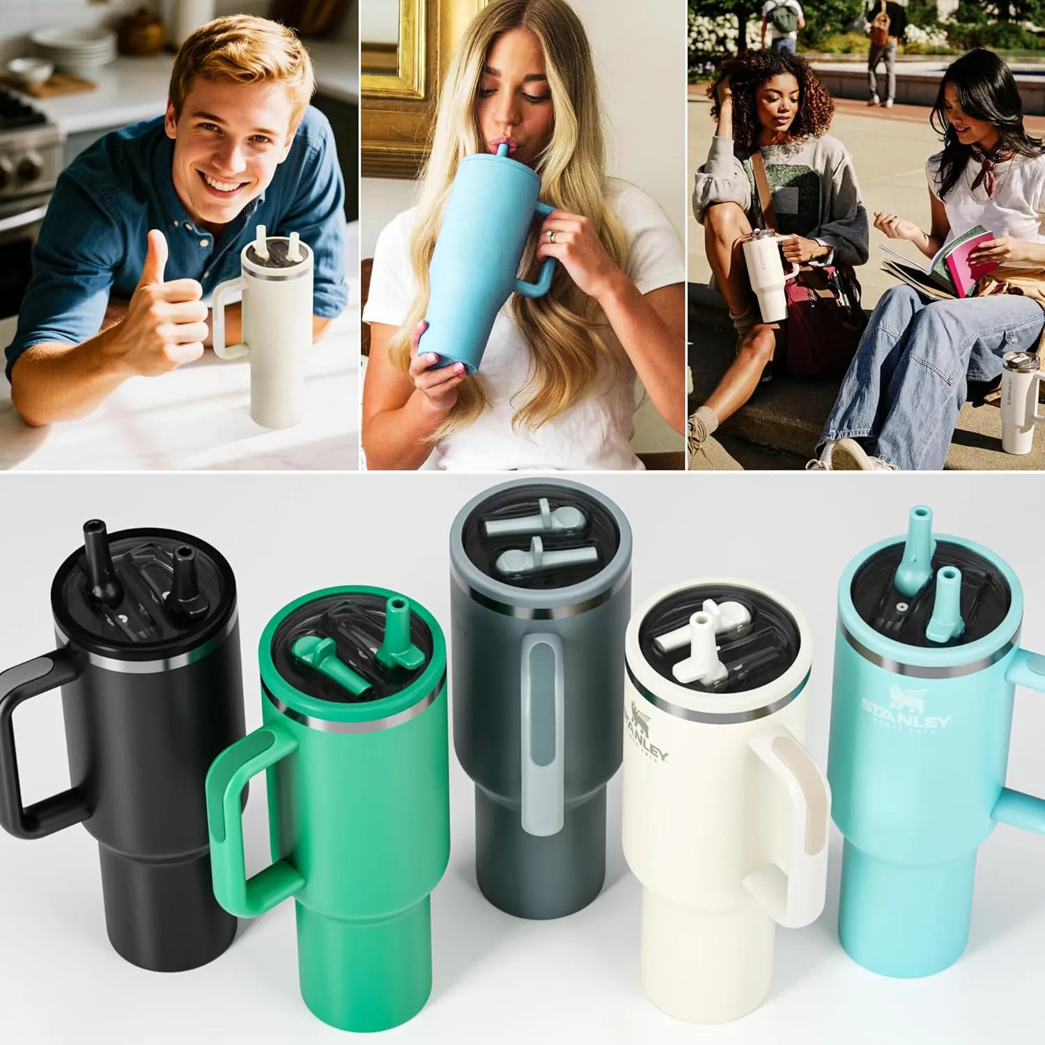 40 OZ Tumbler Lid for Stanley Quencher Protour Tumbler, 2 Pack Flip Straw Spill Proof Lid Replacement Straw Cover for 40oz Stanley Cup Accessories, Dual nozzle And Dishwasher Safe, High-End Anti-Fall