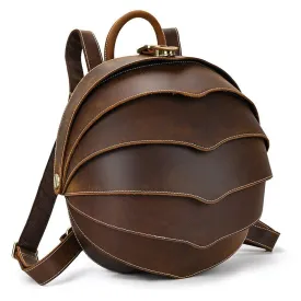Accordian Beetle Backpack Vintage Genuine Leather Daypacks