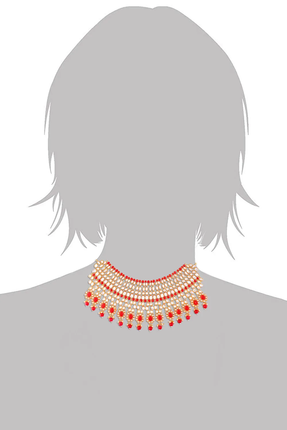 Alloy Necklace with Earrings and Maang Tikka in red