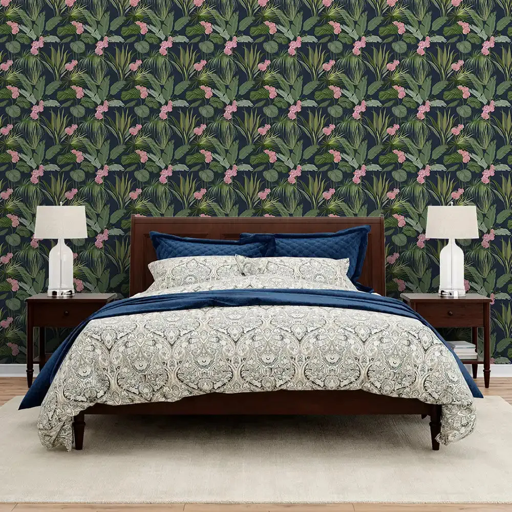 Bahamas Design Wallpaper Roll in  Dark blue Color