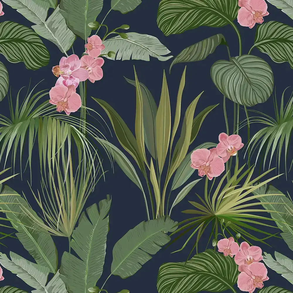Bahamas Design Wallpaper Roll in  Dark blue Color