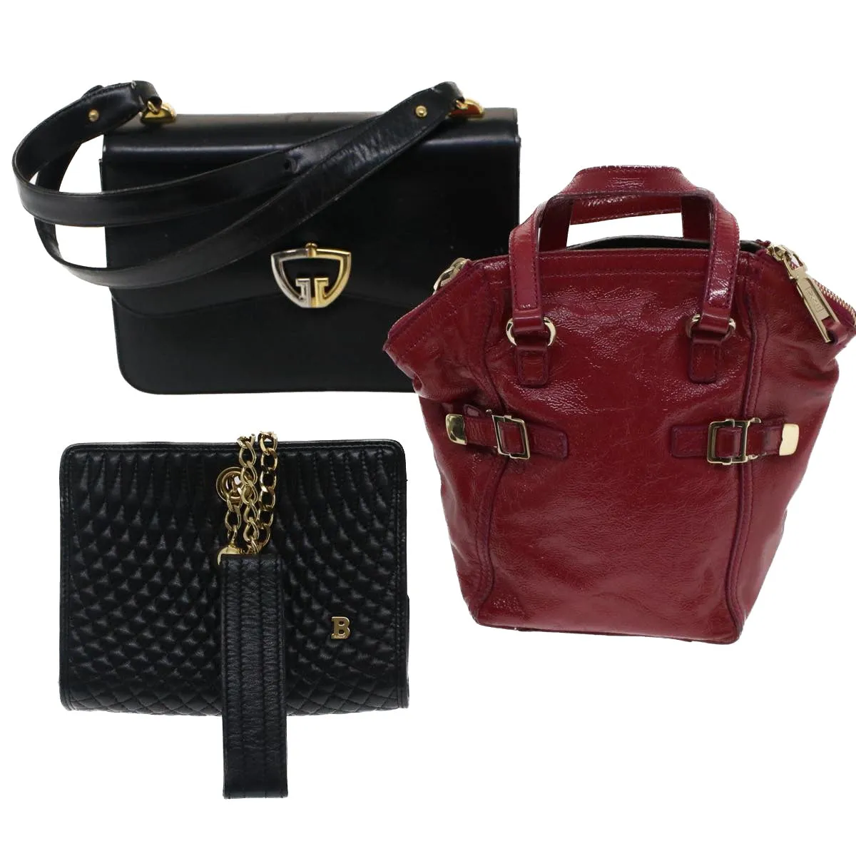 BALLYBALLY  Gucci Shoulder Bag Leather 3Set Black Red Auth 50754