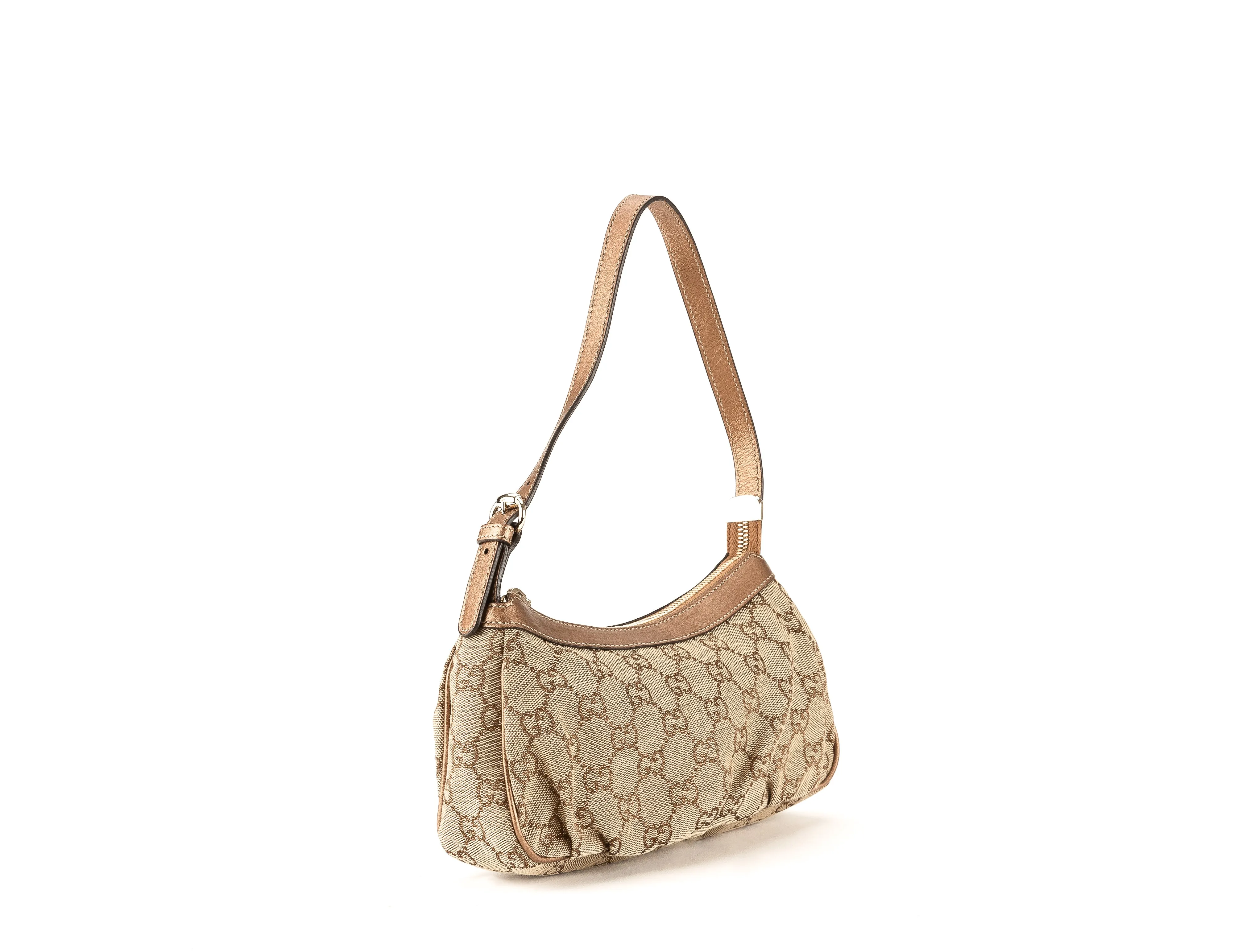 Beige Bronze Canvas Leather Handbag