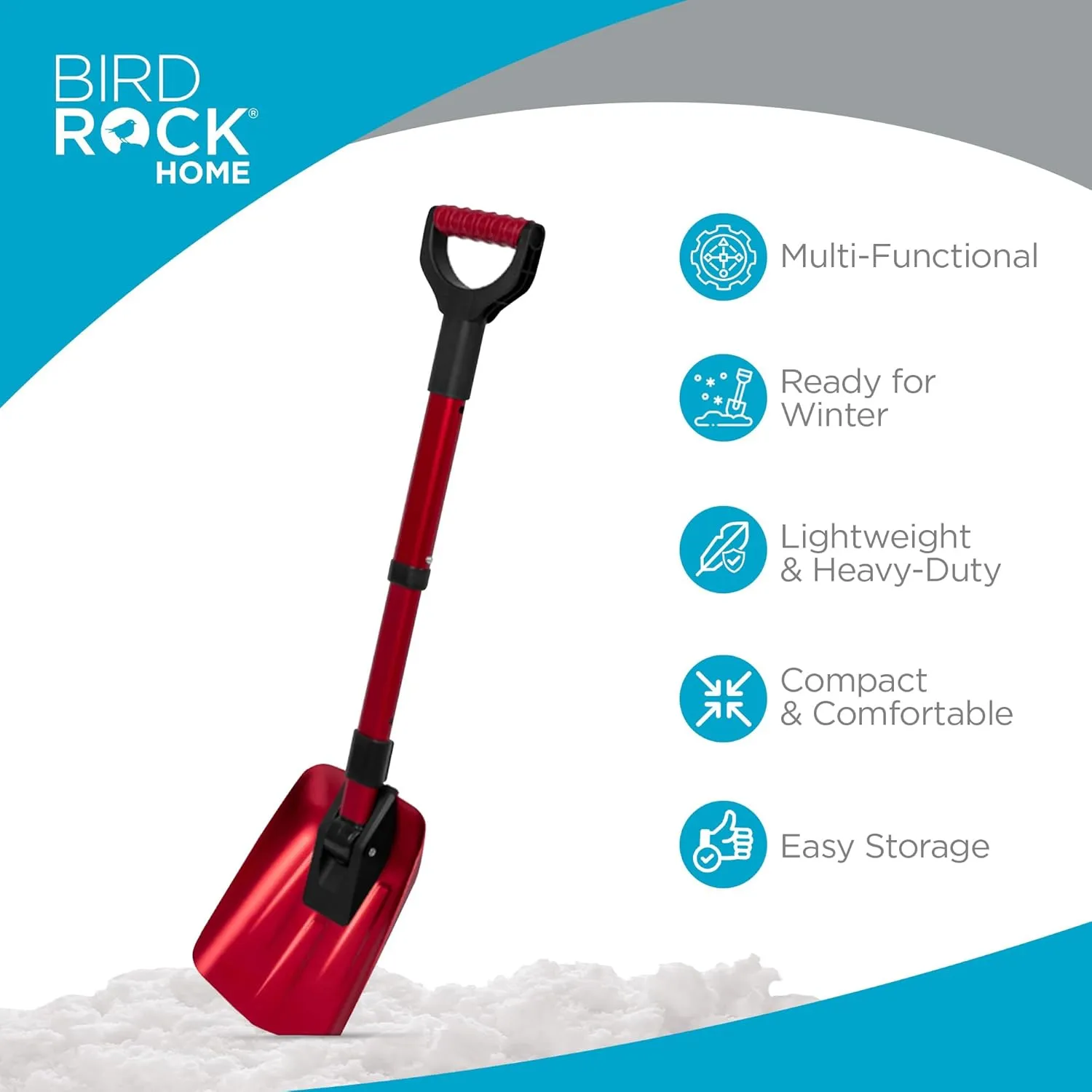 BIRDROCK HOME Folding Emergency Snow Shovel - Compact Tool for Winter Survival, Car, Snowmobiles, ATV - Lightweight Collapsible Gear for Skiing, Camping, Mud, Avalanche, Sand, Adventure - 34, 2 Pack