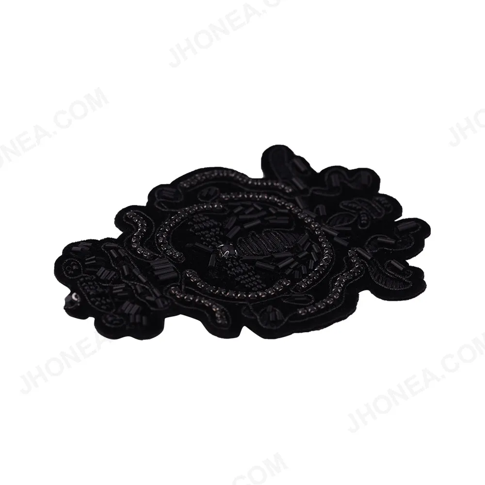 Black Diamond Beaded Honeybee Motif Embroidery Patch