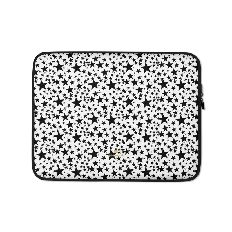 Black Star Laptop Sleeve, White 13" or 15" Snug Fit Tablet Laptop Sleeve-Printed in USA/EU