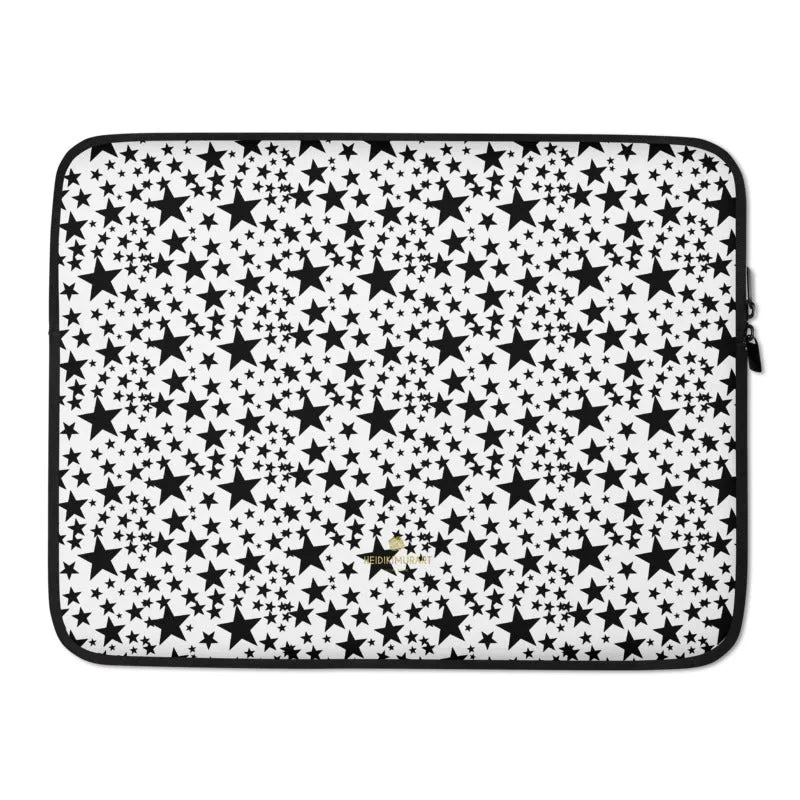 Black Star Laptop Sleeve, White 13" or 15" Snug Fit Tablet Laptop Sleeve-Printed in USA/EU