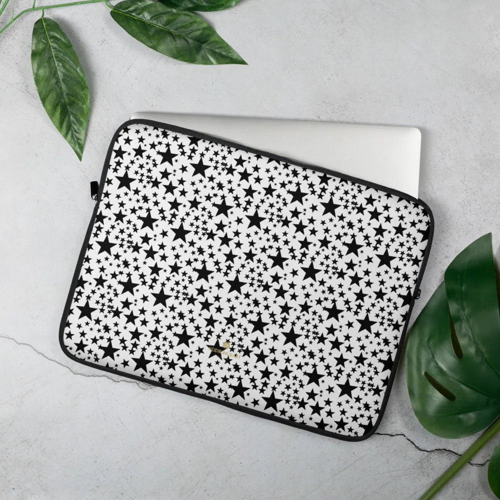 Black Star Laptop Sleeve, White 13" or 15" Snug Fit Tablet Laptop Sleeve-Printed in USA/EU