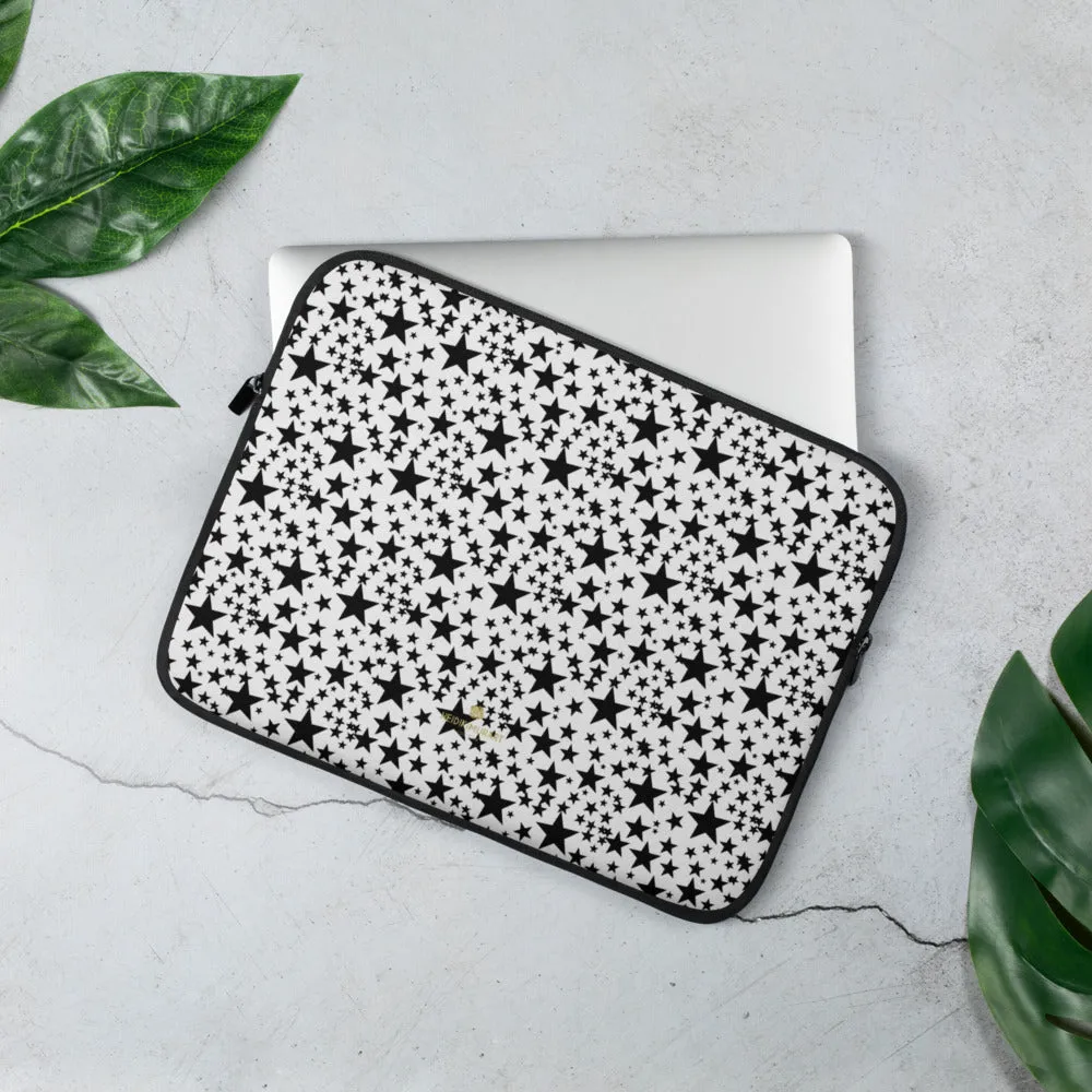 Black Star Laptop Sleeve, White 13" or 15" Snug Fit Tablet Laptop Sleeve-Printed in USA/EU