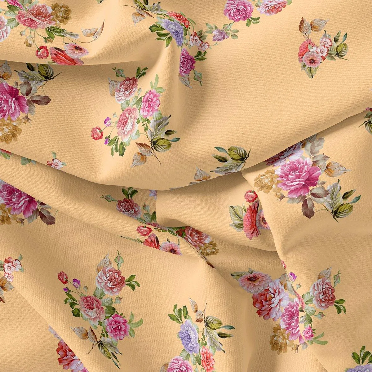 Bloom Pink Forest Flower Digital Printed Fabric - Kota Doria