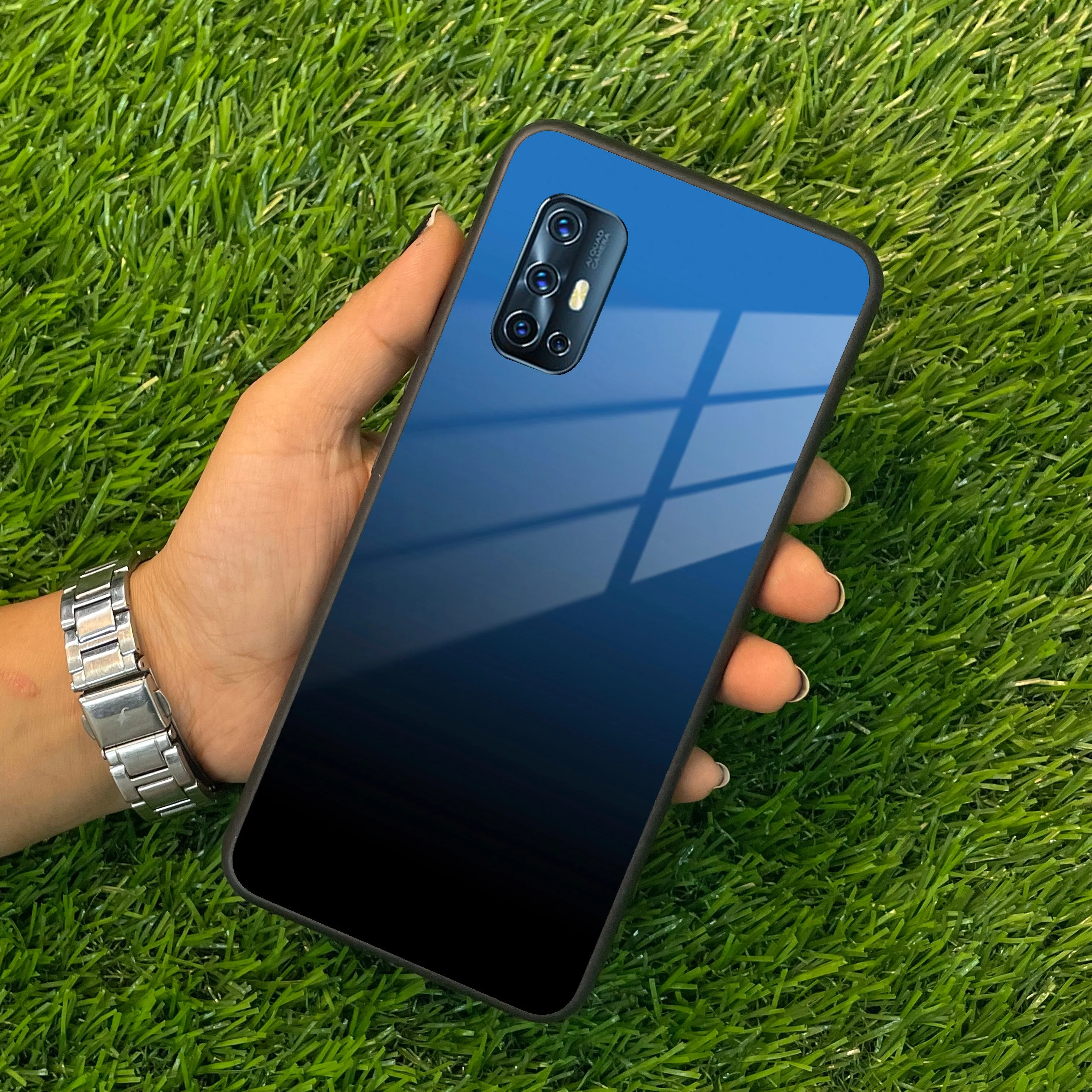 Blue Gradient Glass Case Cover For Vivo