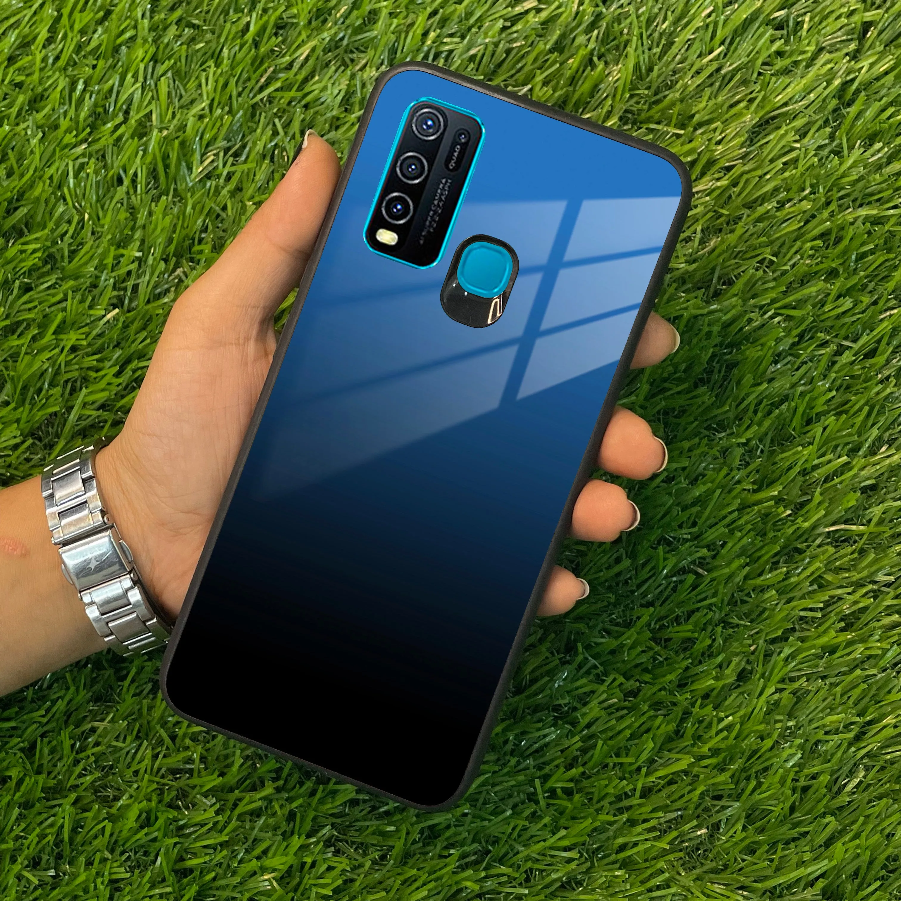 Blue Gradient Glass Case Cover For Vivo