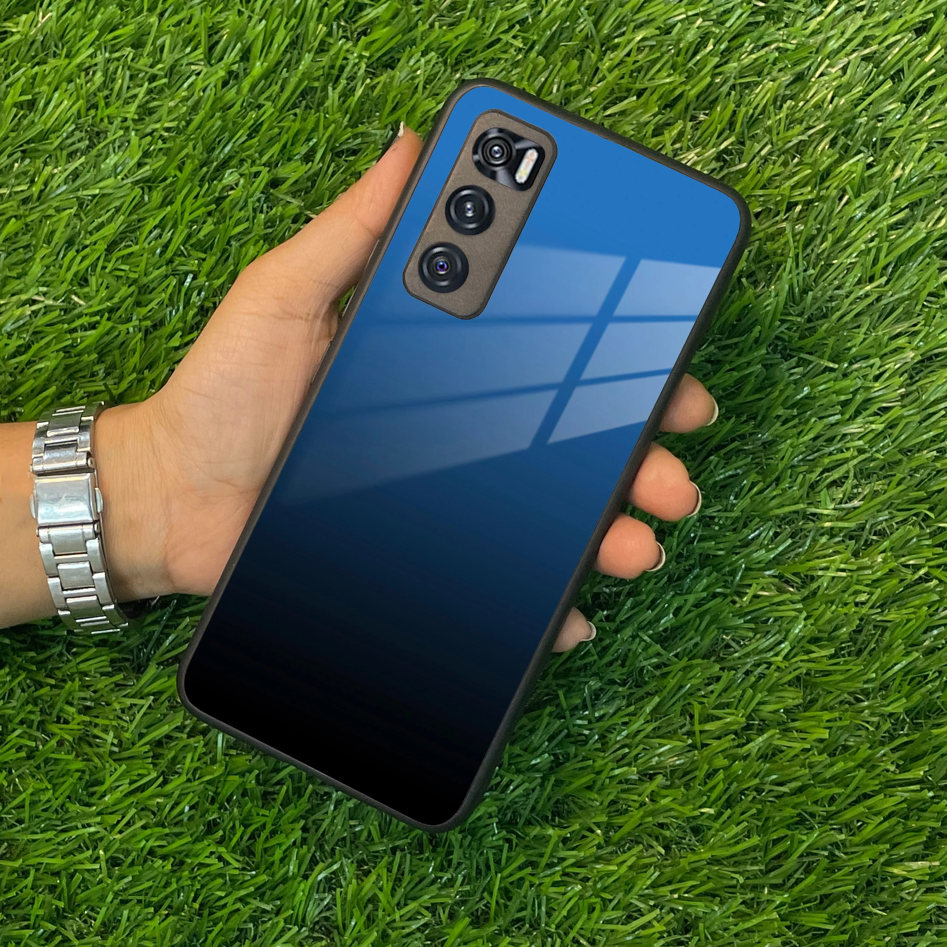 Blue Gradient Glass Case Cover For Vivo