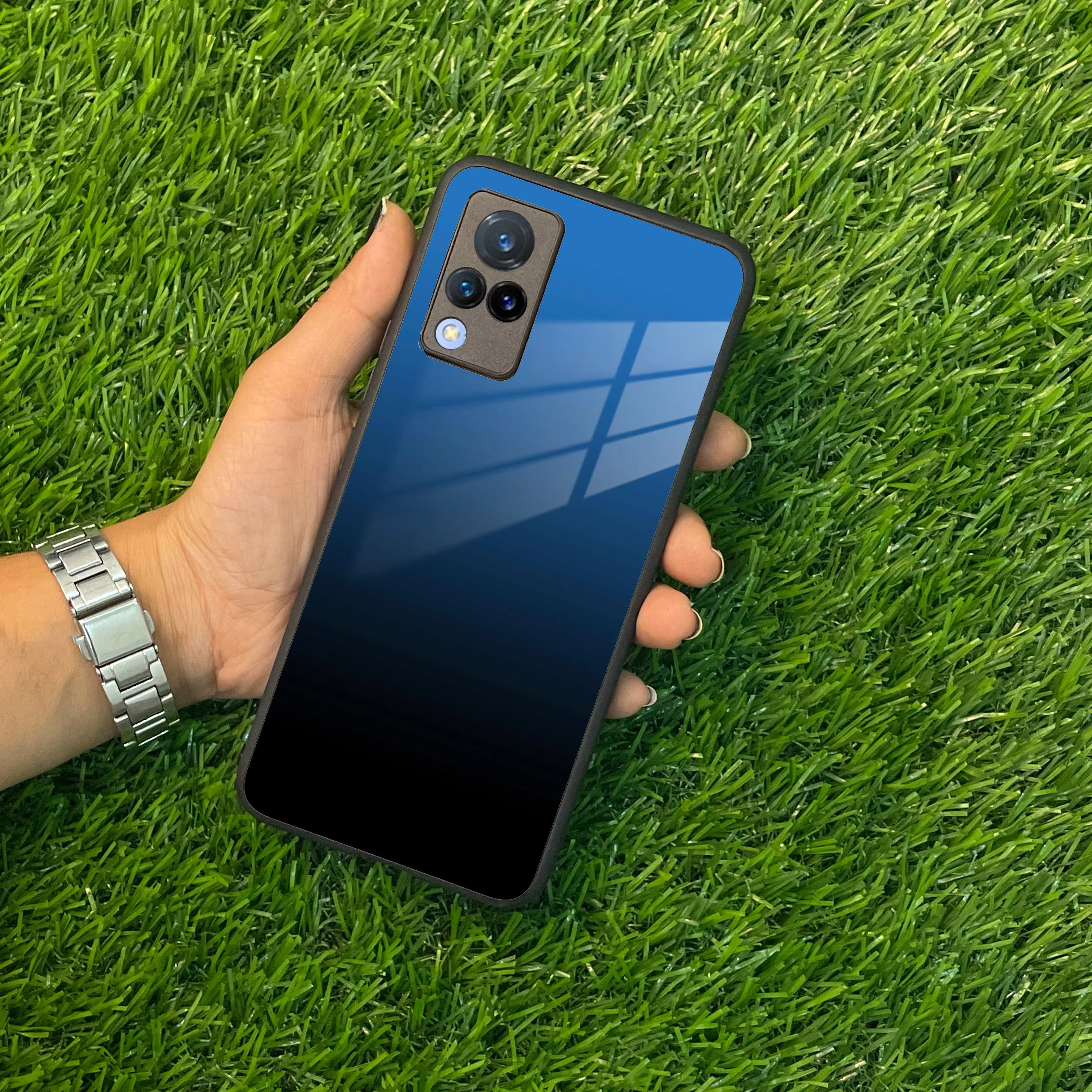 Blue Gradient Glass Case Cover For Vivo