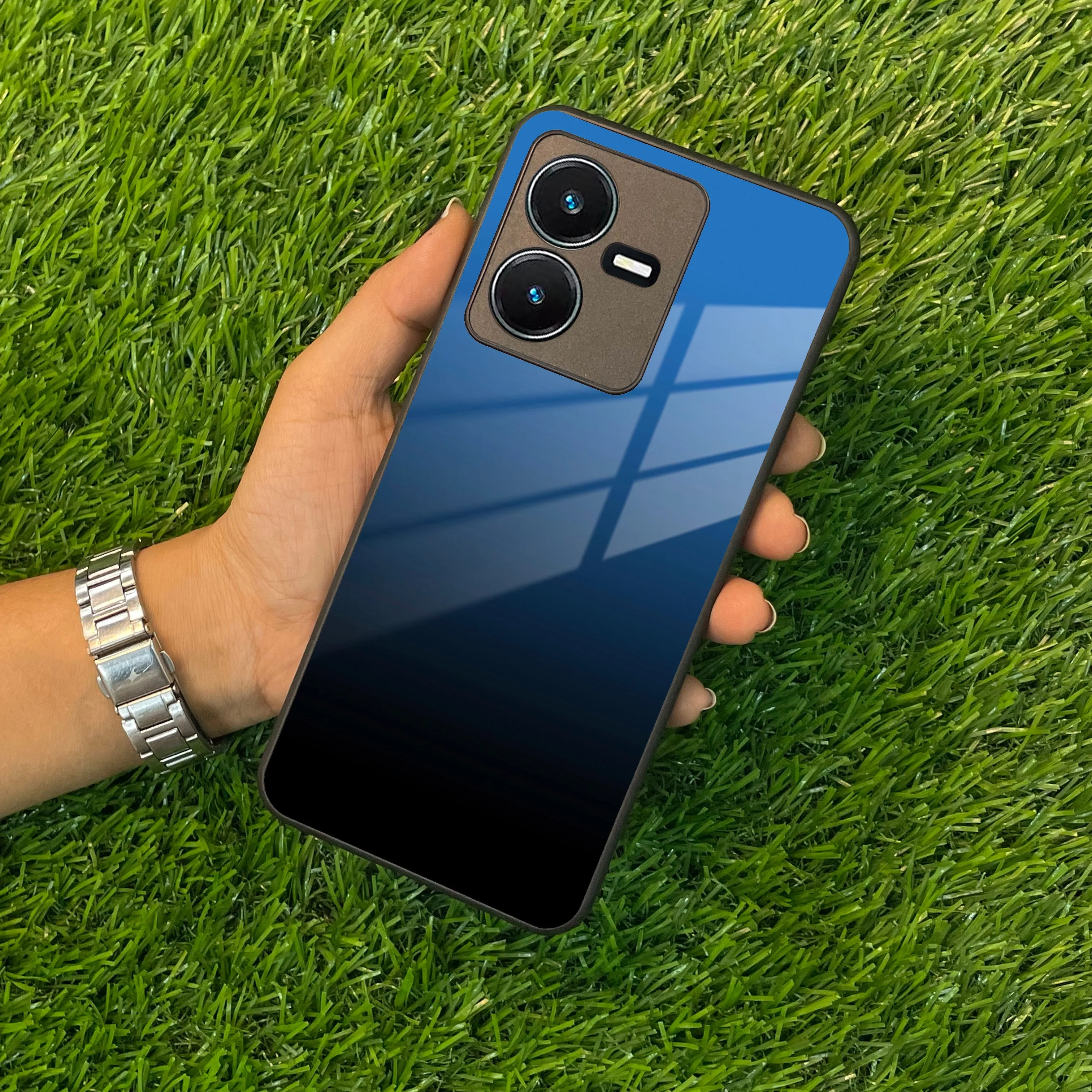 Blue Gradient Glass Case Cover For Vivo
