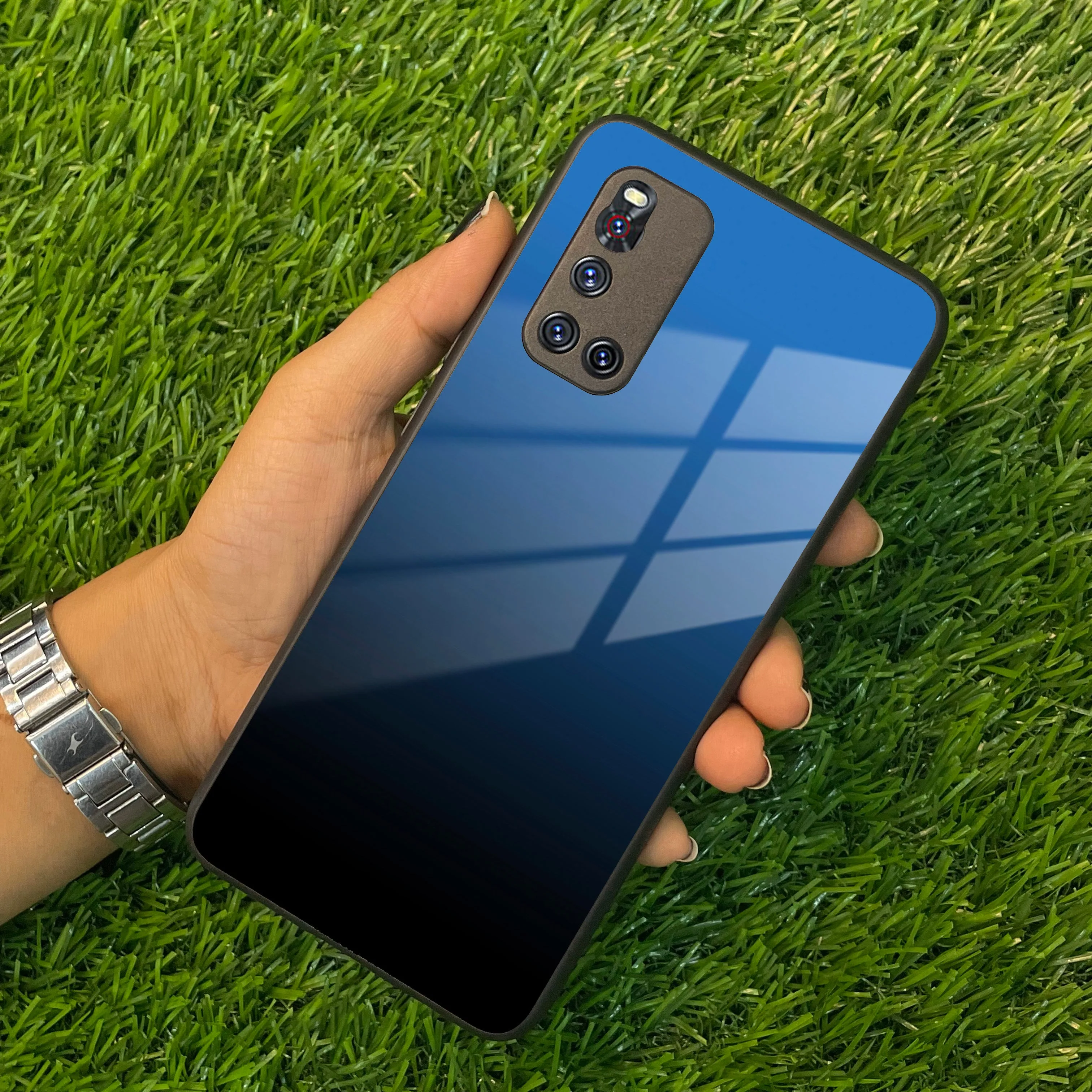 Blue Gradient Glass Case Cover For Vivo