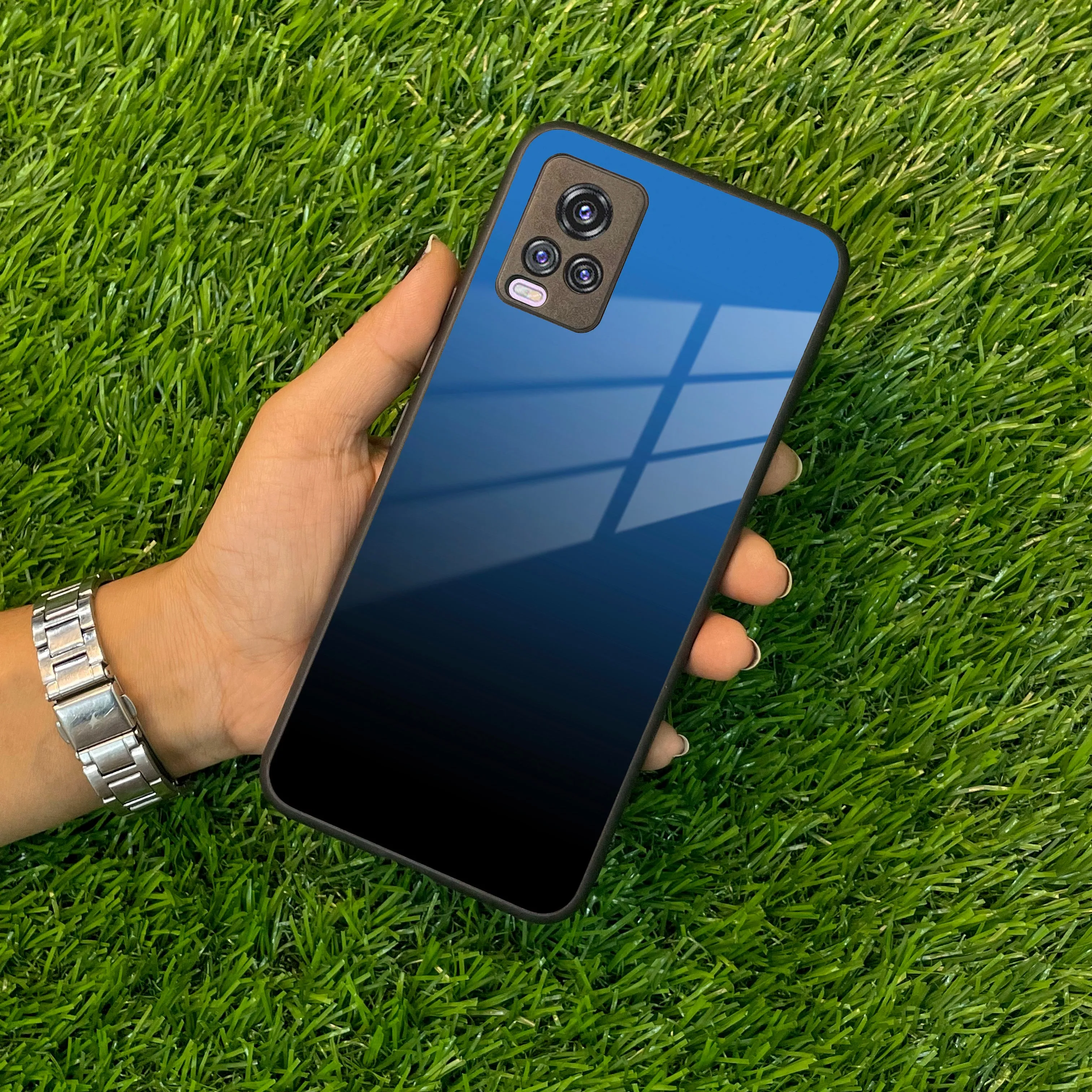 Blue Gradient Glass Case Cover For Vivo