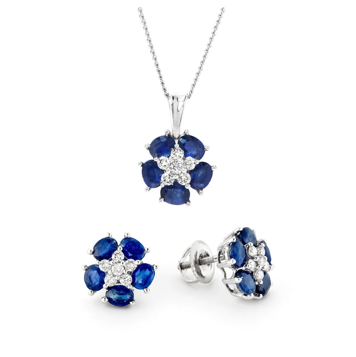 Blue Sapphire Flower Studs