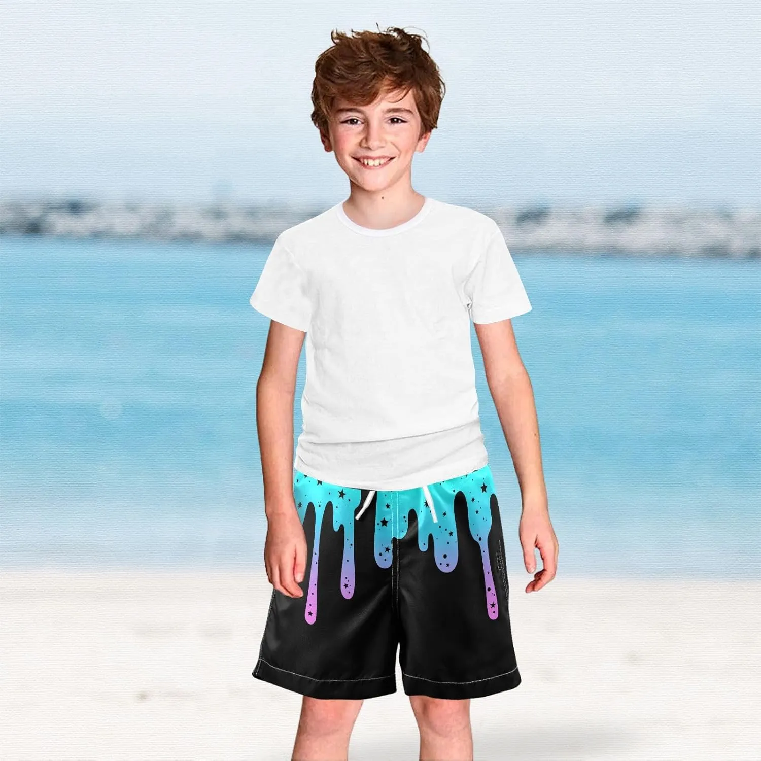 Boy Swim Trunks Quick Dry Swimsuit Bathing Suits Beach Board Shorts with Mesh Lining 8-16Years